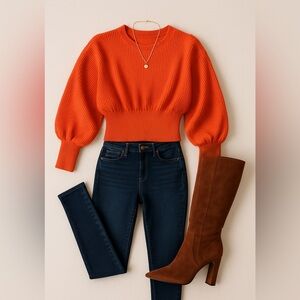 Trendy Orange Dolman Sleeve Pullover